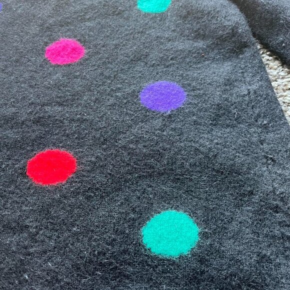 Black Chunky Sweater With Mutlicolored Polka Dots Med Lambswool Sweater Pullover - Picture 6 of 7